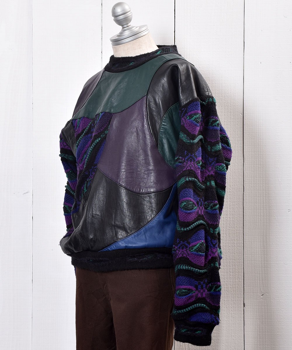 Crazy Pattern Mix Fabric Leather Tops å쥤ѥǺߥå 쥶 ȥåץ ͥ