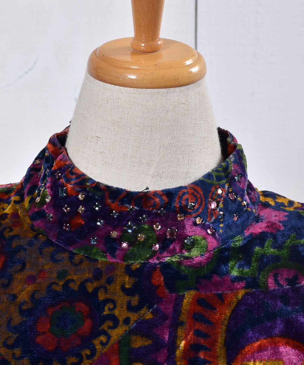 60's?70's Velvet Vintage Dress Colorful Flower pattern  60?70ǯ 
  ơ ٥ ޥɥ쥹ͥ