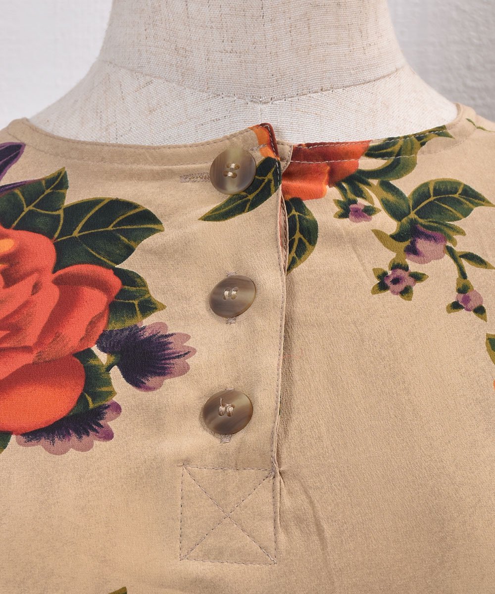 Long Sleeve Silk Shirt Flower Pattern Round Neck Pulloveråץ륪С 륯 Ĺµ  Ρ顼 ͥ