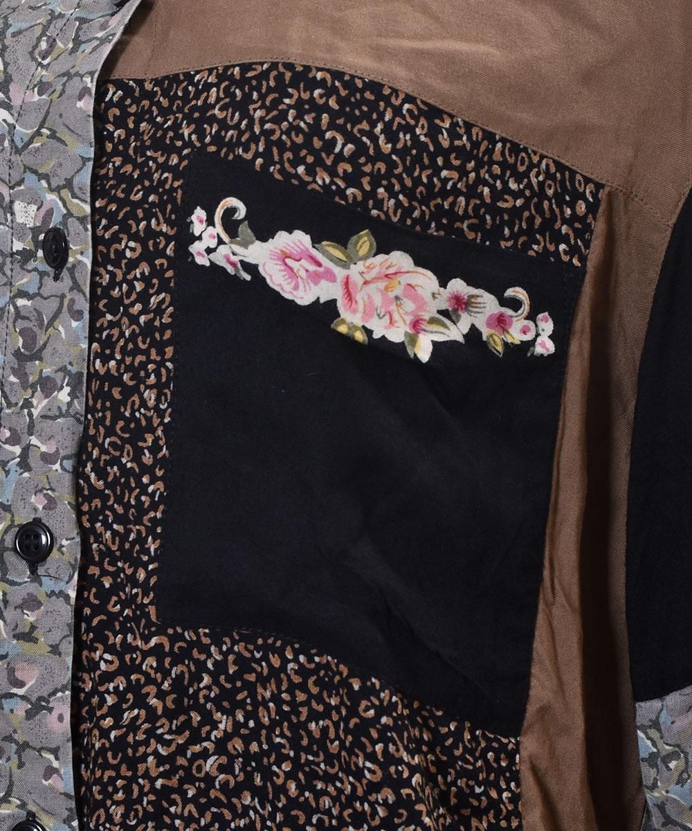 人気アイテムランキング(新品)  Long Sleeve Patchwork Shirt Leopard&Rose ｜パッチワーク トップス