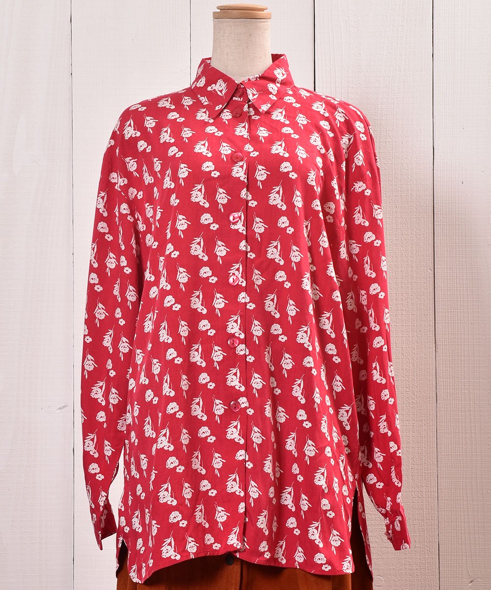 Long Sleeve Shirt Flower Pattern 2-ToneĹµ   2ȡ󥵥ͥ