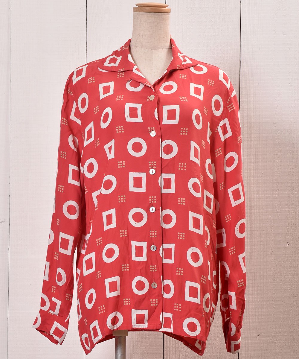 Long Sleeve Shirt Geometric pattern Open Collar｜長袖 シャツ 和柄 ...