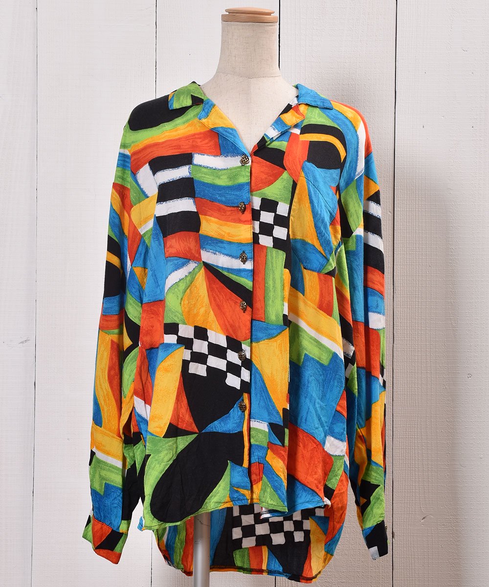 Long Sleeve Shirt Abstract Pattern Open Collar｜長袖 シャツ 総柄 ...