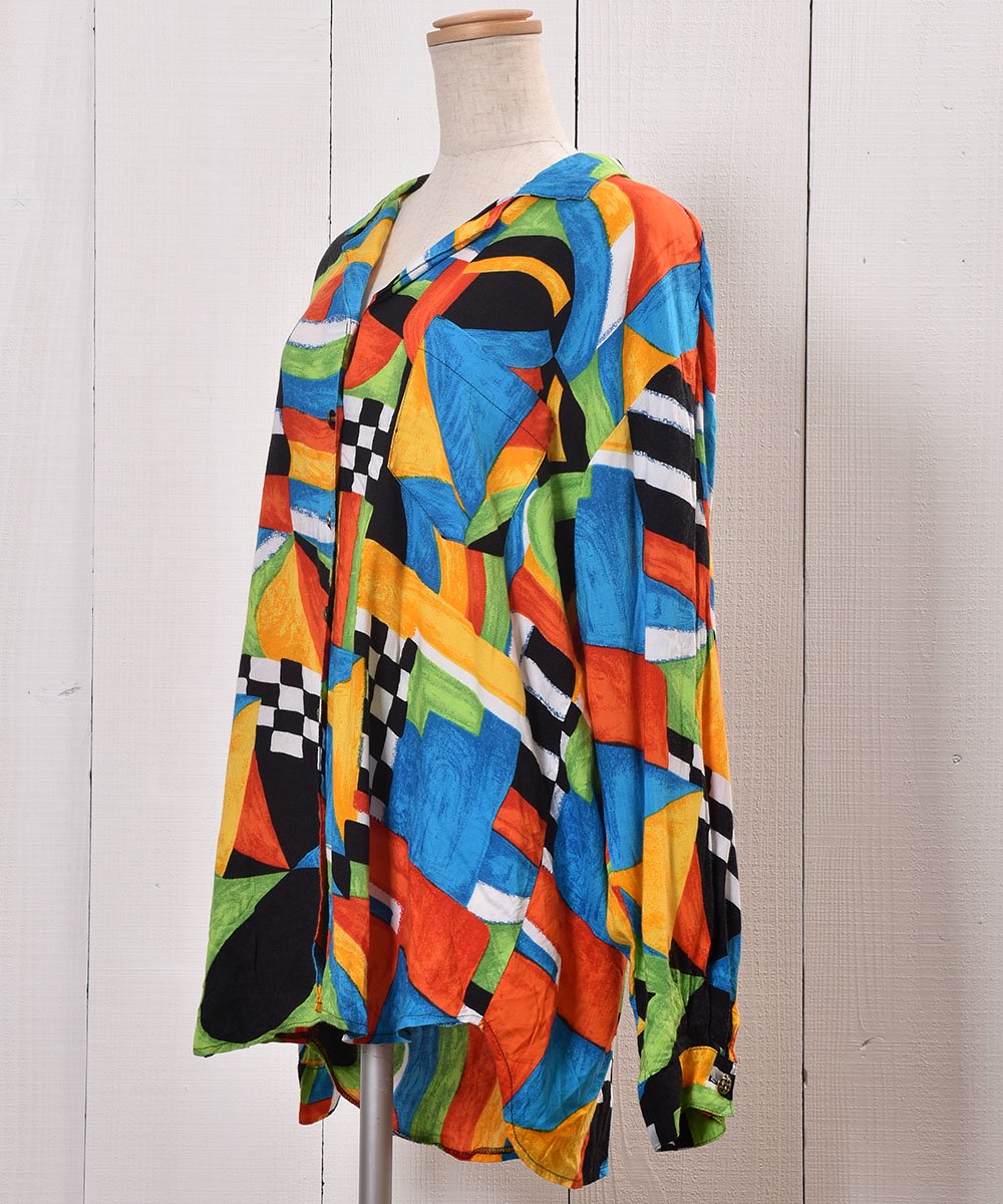 Long Sleeve Shirt Abstract Pattern Open CollarĹµ   ܥ ץ󥫥顼ͥ