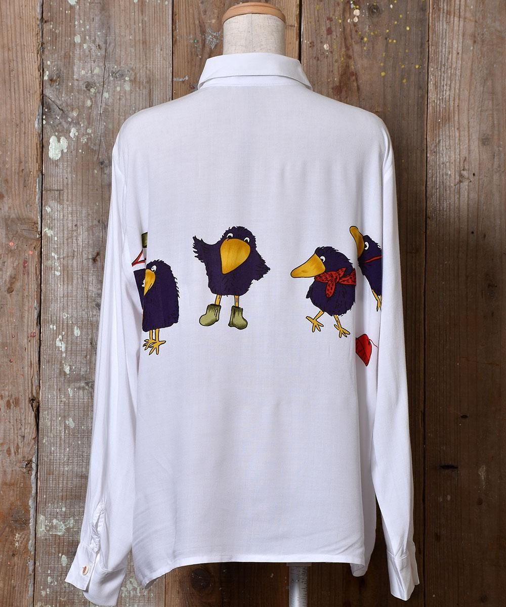 Long Sleeve Shirt Illustration Crow｜長袖 シャツ イラスト カラス