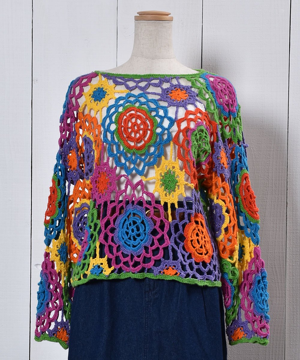 Long Sleeve Crochet Knit Flower Pattern｜長袖 かぎ編み ニット 花