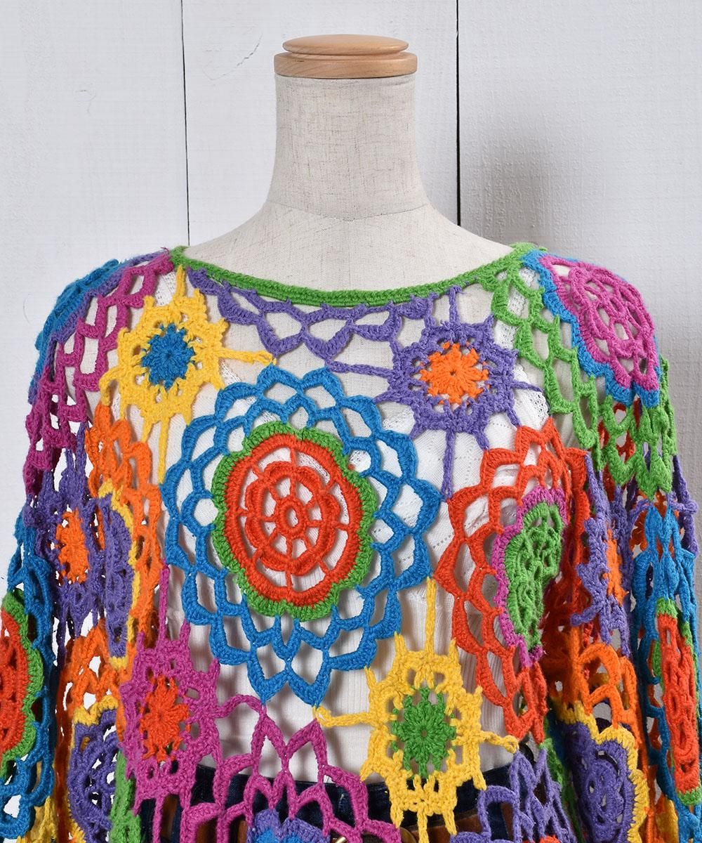 Long Sleeve Crochet Knit Flower Pattern 長袖 かぎ編み ニット 花模様 古着のネット通販サイト 古着屋グレープフルーツムーン Grapefruitmoon Onlineshop ヴィンテージアイテム レトロファッション