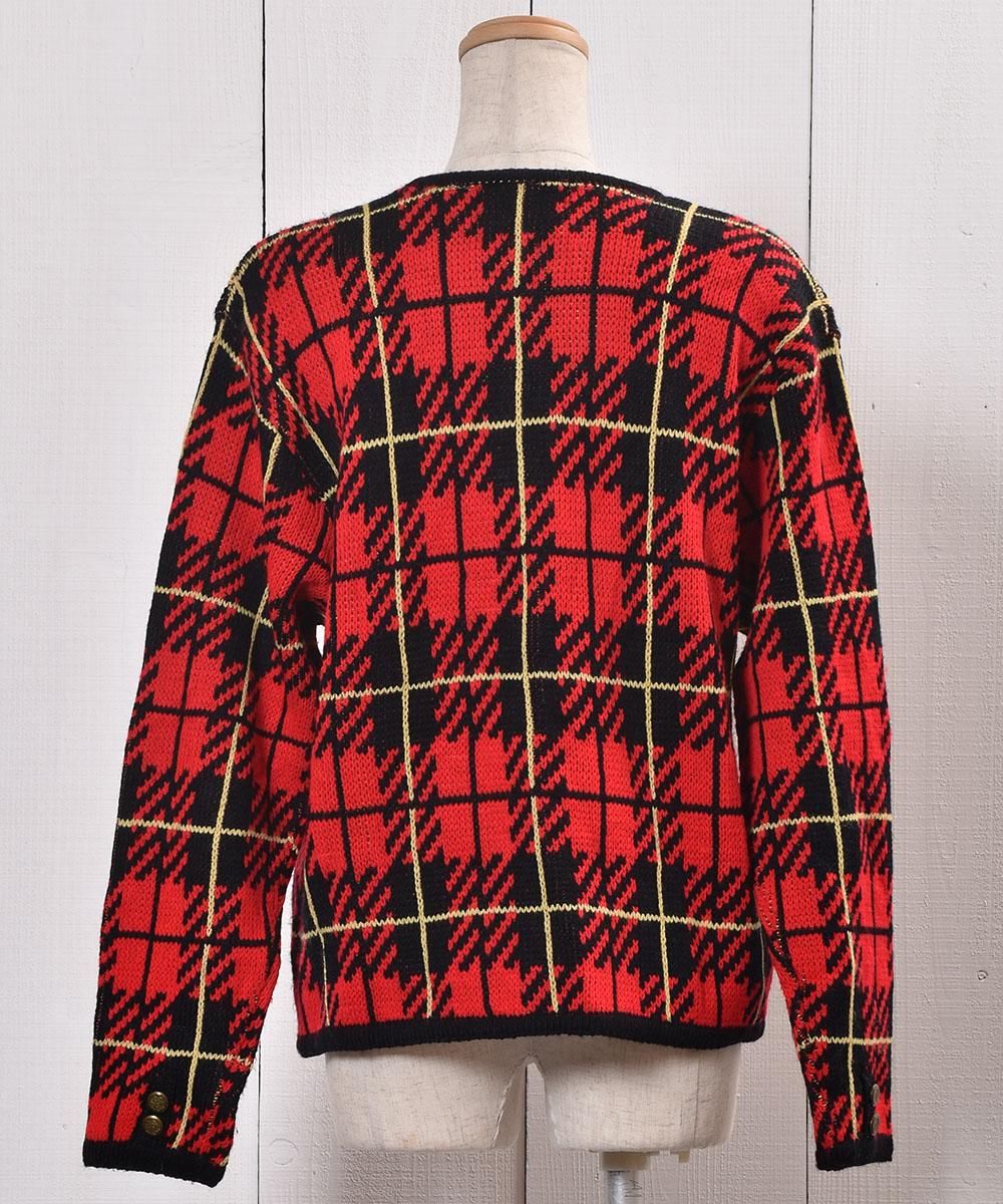 Long Sleeve Knit Cardigan Tartan Check |ロングスリーブ ニット