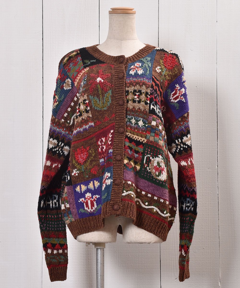 Block Flower Jacquard Knit Cardigan｜花柄 ジャガード カーディガン ...