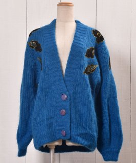 VNeck Blue Knit CardiganVͥå դ ǥ  Υͥå 岰졼ץե롼 ࡼ