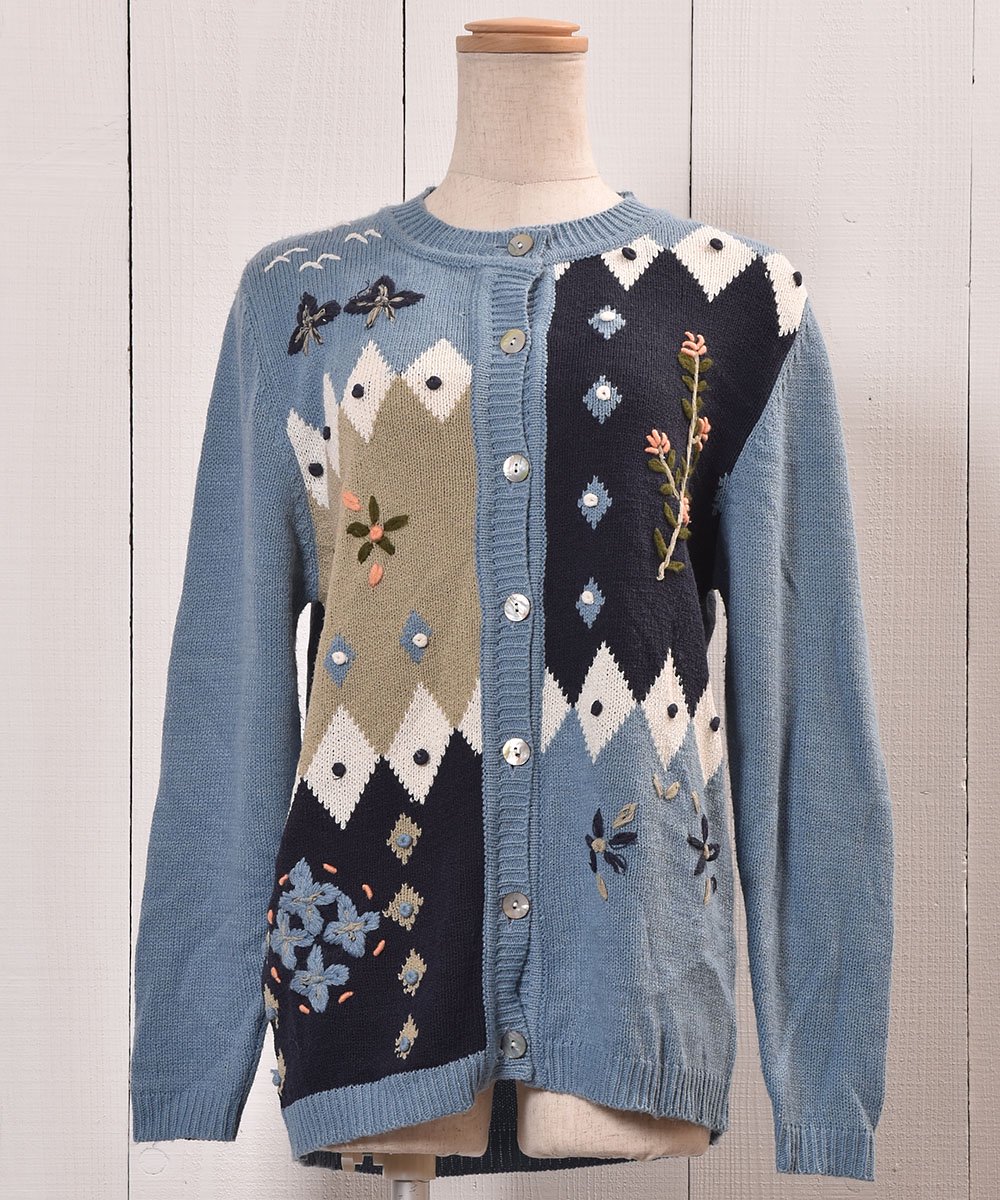  Flower Embroidery RoundNeck Knit Cardiganòֻɽ ݼ󥫡ǥ  ͥå  岰졼ץե롼 ࡼ