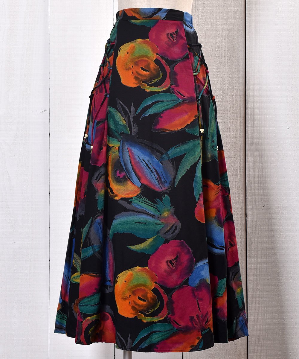  졼å ե쥢 ̲|Lace-Up Flare Skirt Water Color Painted  ͥå  岰졼ץե롼 ࡼ