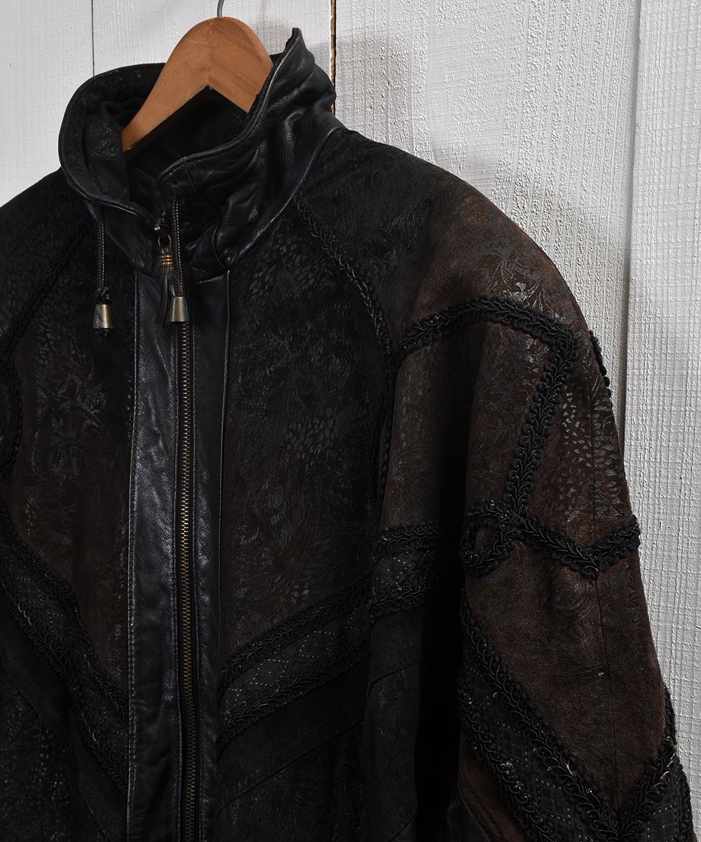 Stand Collar Leather Jacket Blouson type ɥ顼 쥶 㥱å ֥륾 ϡվ ͥ