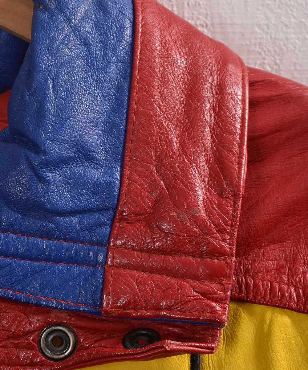 Colorful Leather Patchwork Jacket Blouson type ե쥶 ѥå 㥱å ֥륾 ͥ