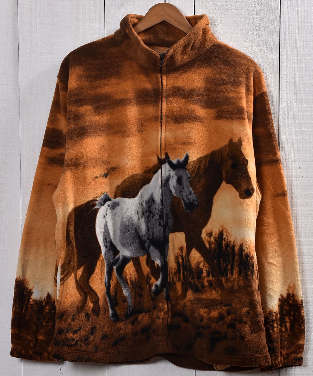  Horse Pattern Fleece Jacket  º ե꡼㥱å  ͥå  岰졼ץե롼 ࡼ