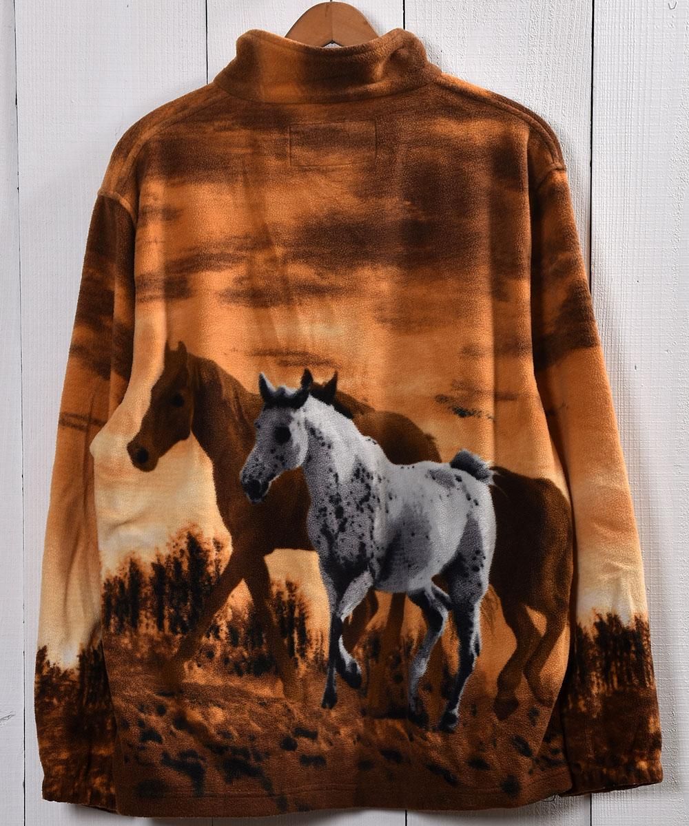 希少サイズ4✨フィールドオリジナル　フリースジャケット　馬柄　グリズリー　大きい Horse Pattern Fleece Jacket ｜ 迷彩柄 フリースジャケット - 古着屋