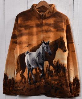 Horse Pattern Fleece Jacket  º ե꡼㥱å Υͥå 岰졼ץե롼 ࡼ