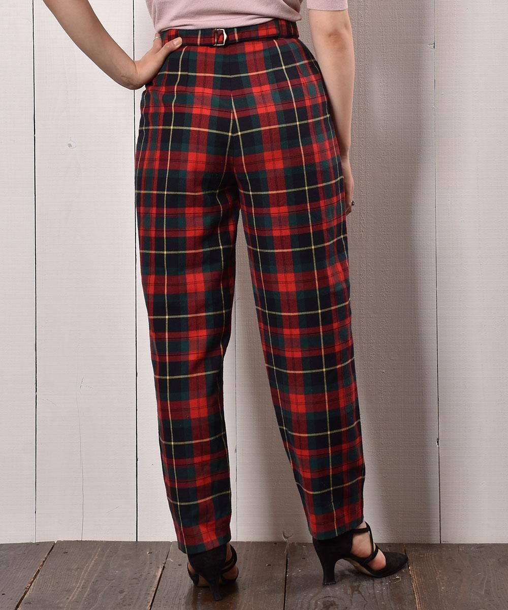 バックベルト付き タータンチェック ウールパンツ｜Belted Tartan