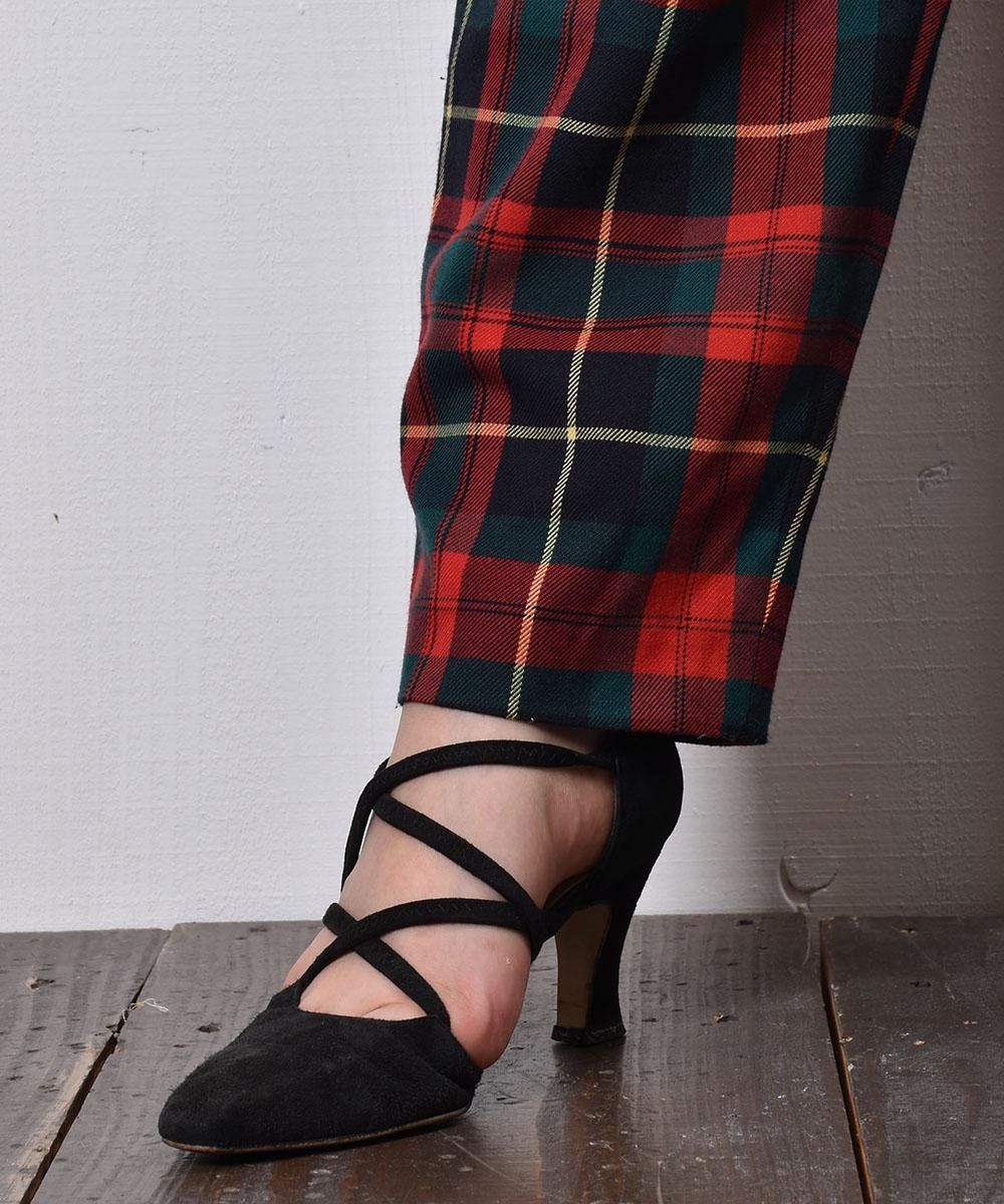 バックベルト付き タータンチェック ウールパンツ|Belted バックベルト付き タータンチェック ウールパンツ|Belted