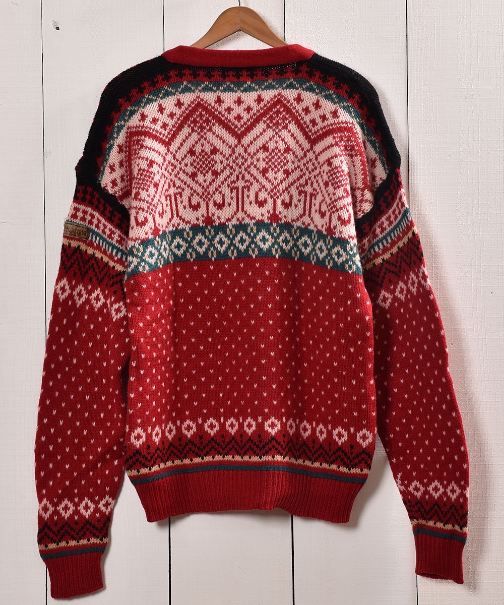 ウール セーター ノルディック柄 レッド ｜Wool Knit Sweater Red 