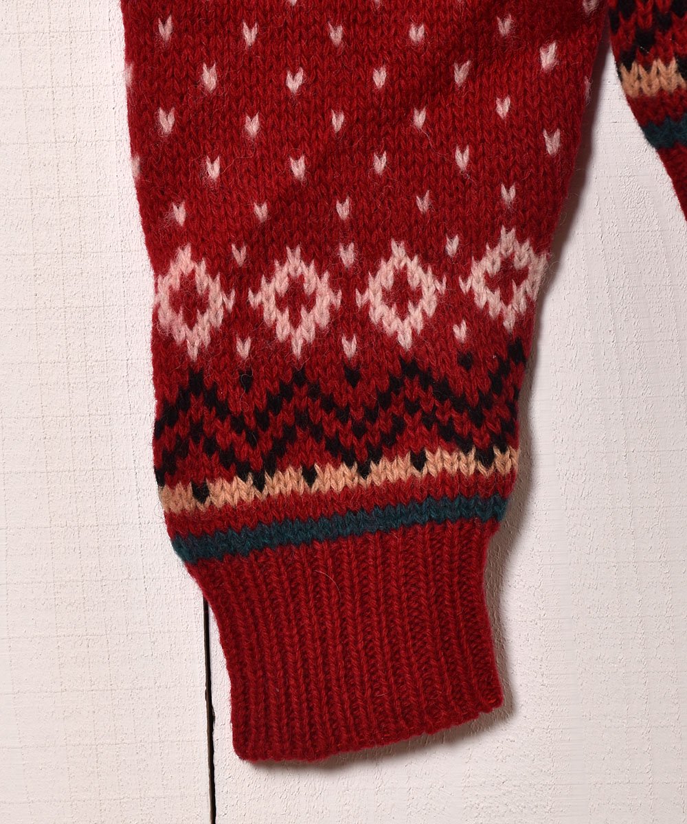 ウール セーター ノルディック柄 レッド ｜Wool Knit Sweater Red 