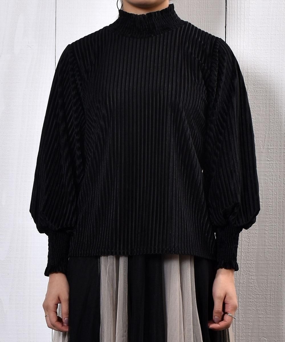 W*O様 soerte ストライプクレープハイネックトップ Striped crepe high neck top/ストライプクレープハイネック
