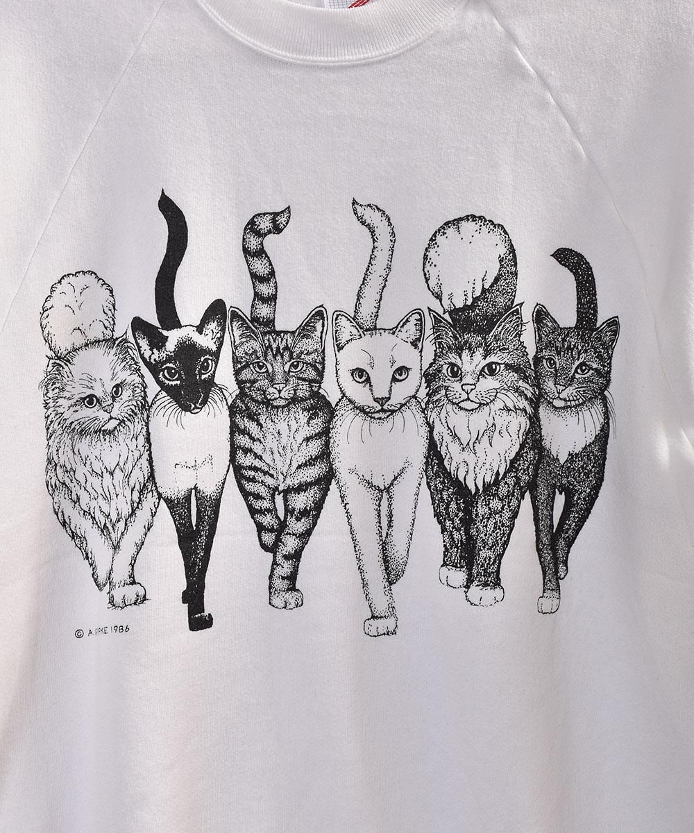 アメリカ製 A Grpuke 猫イラスト プリントスウェット Made In Usa Cats Illustration Sweat 古着のネット通販サイト 古着屋グレープフルーツムーン Grapefruitmoon Onlineshop ヴィンテージアイテム レトロファッション