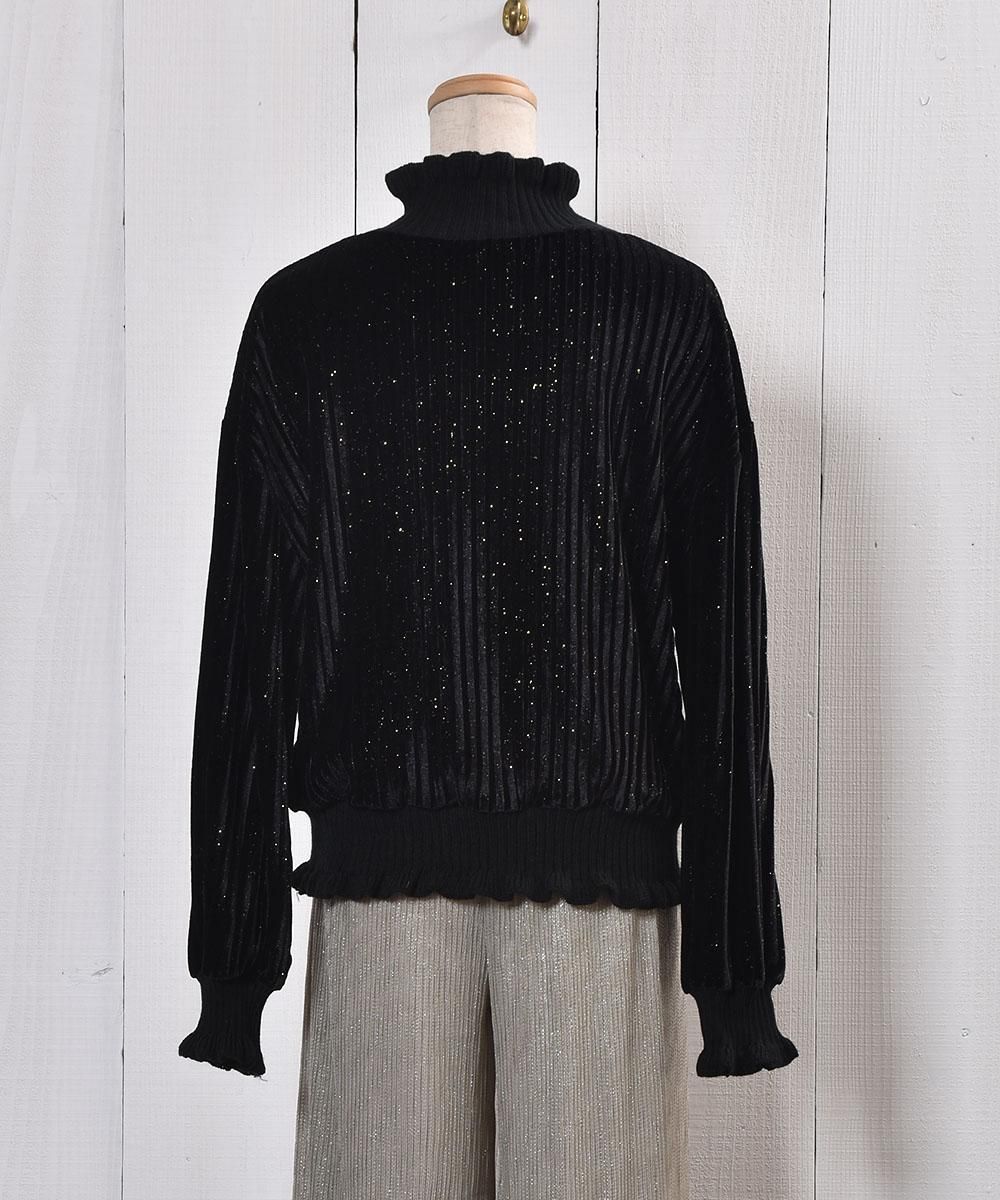 Meridian” ロングスリーブ ベロアトップス ラメ ブラック - 古着屋