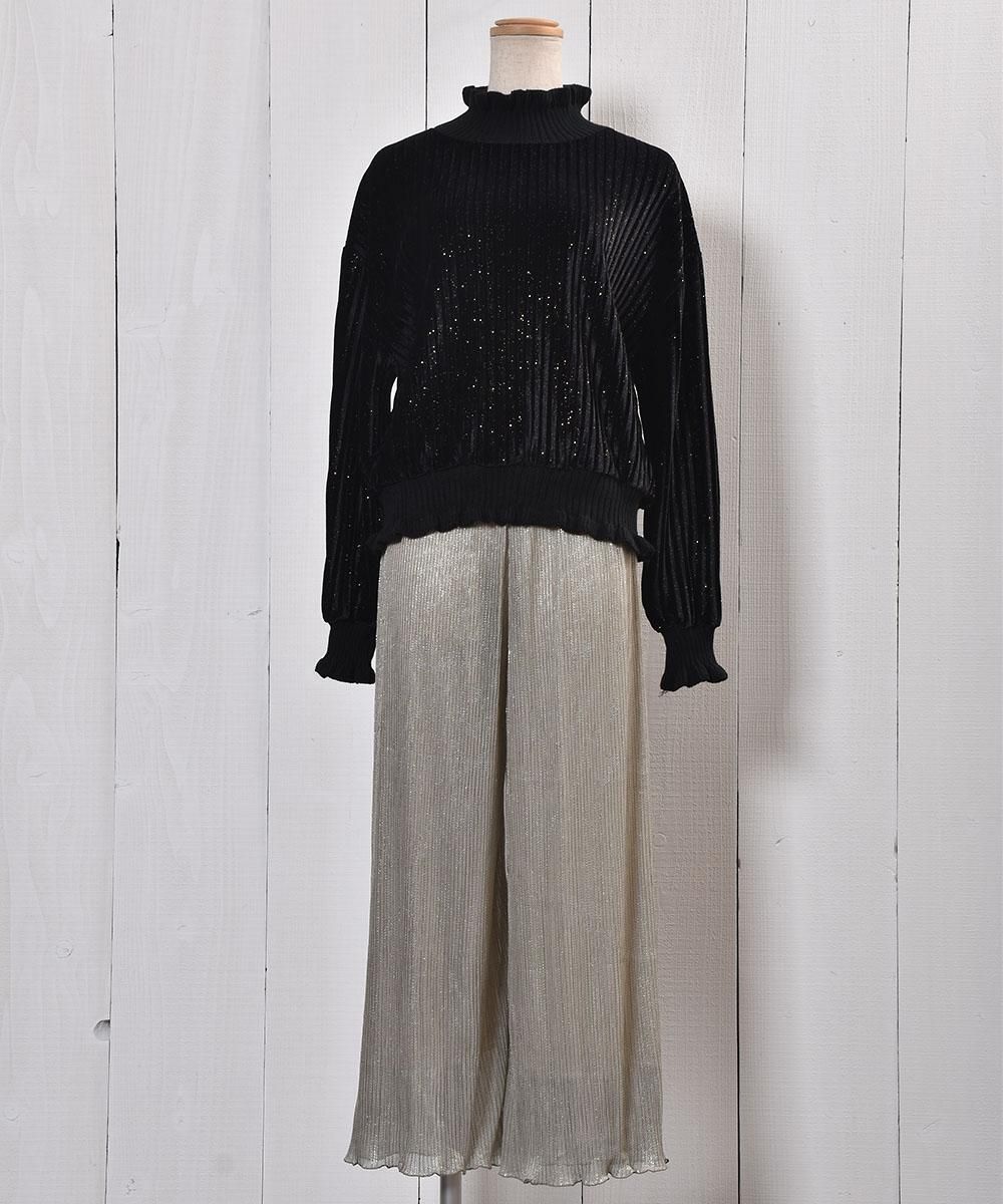 Meridian” ロングスリーブ ベロアトップス ラメ ブラック - 古着屋