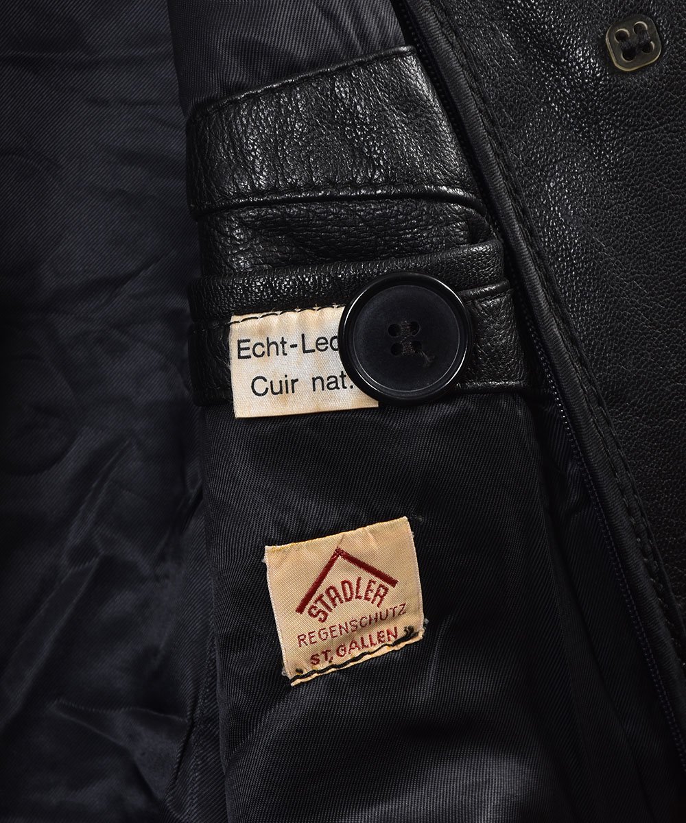 ブラック レザー ロングコート ｜Black Leather Long Coat - 古着の 