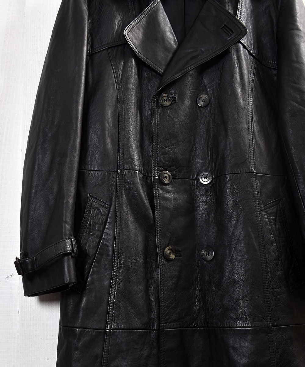 ブラック レザー 切り替え ロングコート ｜Black Leather Patchwork 