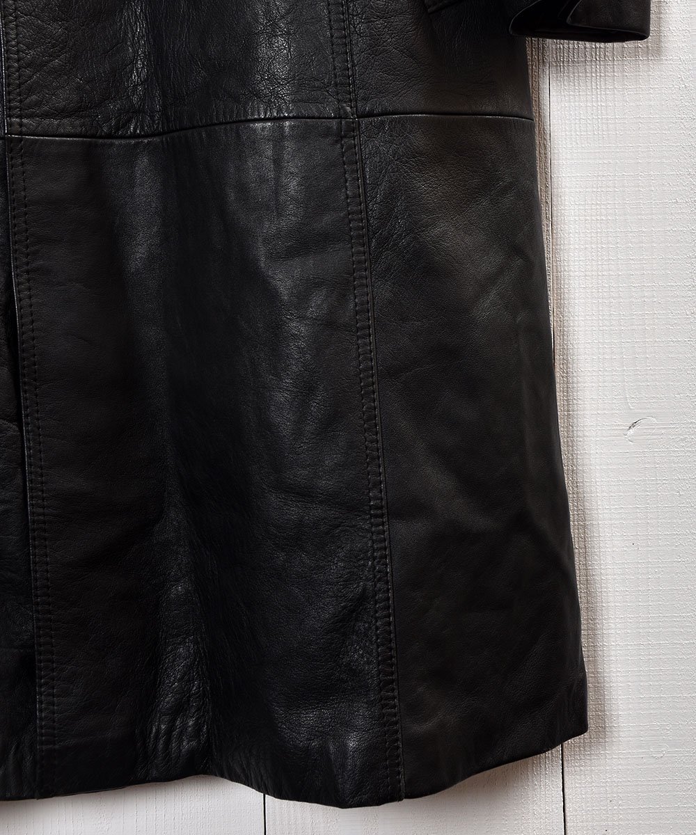 ブラック レザー 切り替え ロングコート ｜Black Leather Patchwork 