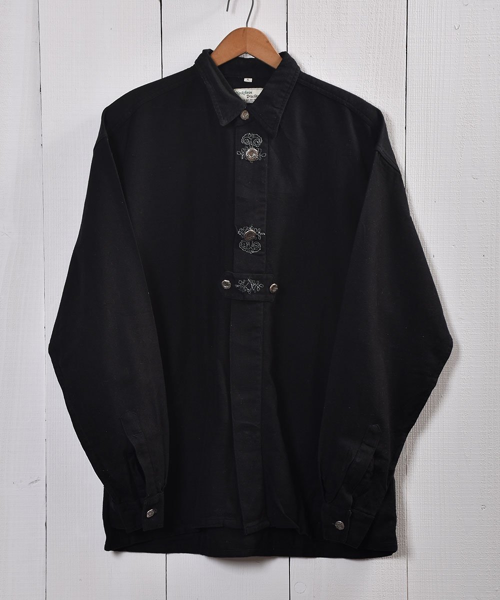  衼å 륷 ɽ ֥åMade in Euro Embroidery  Tyrol Shirts Black  ͥå  岰졼ץե롼 ࡼ