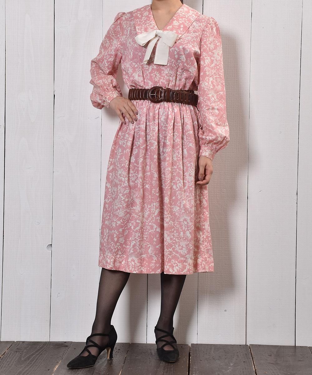 パフスリーブ リボン 花柄ワンピース Puff Sleeve Ribbon One Piece Flower Pattern 古着のネット通販サイト 古着屋グレープフルーツムーン Grapefruitmoon Onlineshop ヴィンテージアイテム レトロファッション