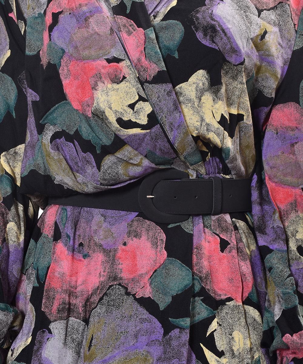 花柄 ロングスリーブ シック ワンピース ミドル丈｜Flower pattern