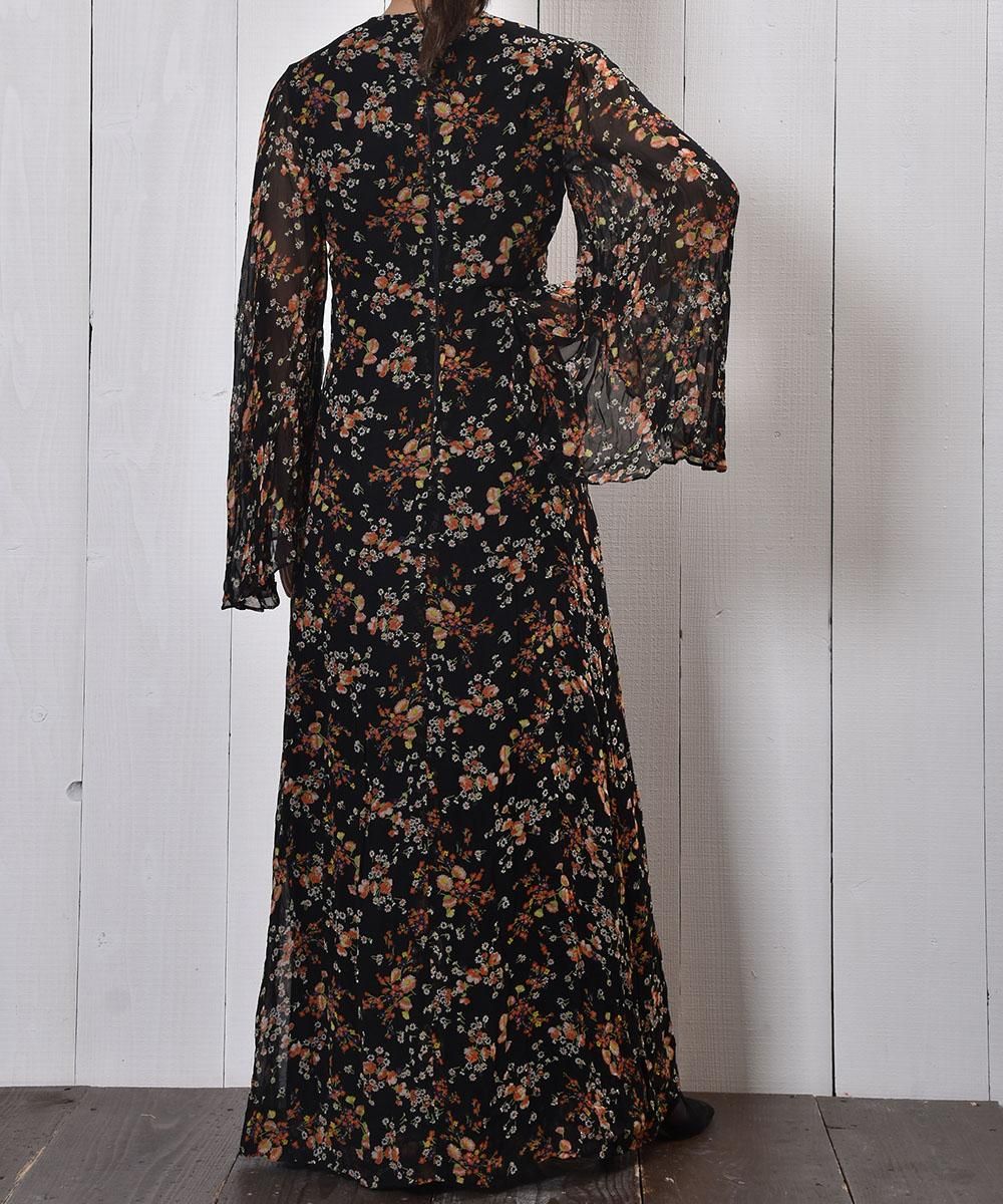  ե쥢 󥰥꡼ ԡ ޥFlower pattern Flare Long-Sleeve maxi One-Pieceͥ