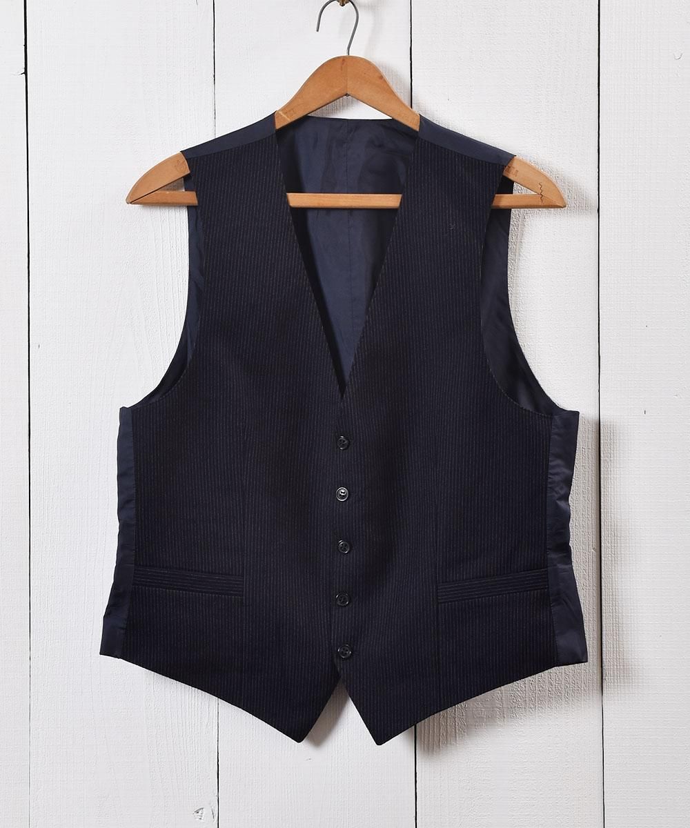 ストライプ スーツベスト ネイビー A ｜Stripe Suit Vest Navy - 古着