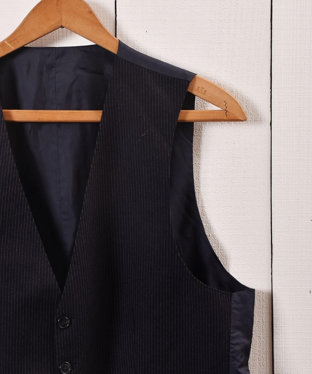 ストライプ スーツベスト ネイビー A ｜Stripe Suit Vest Navy - 古着