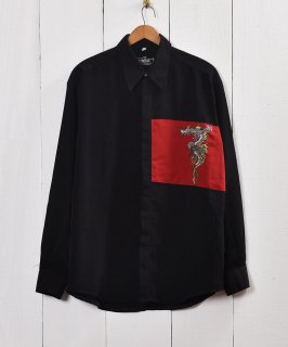 古着オリエンタル ドラゴン刺繍 長袖シャツ ブラック | Oriental Long Sleeve Shirt 古着のネット通販 古着屋グレープフルーツムーン