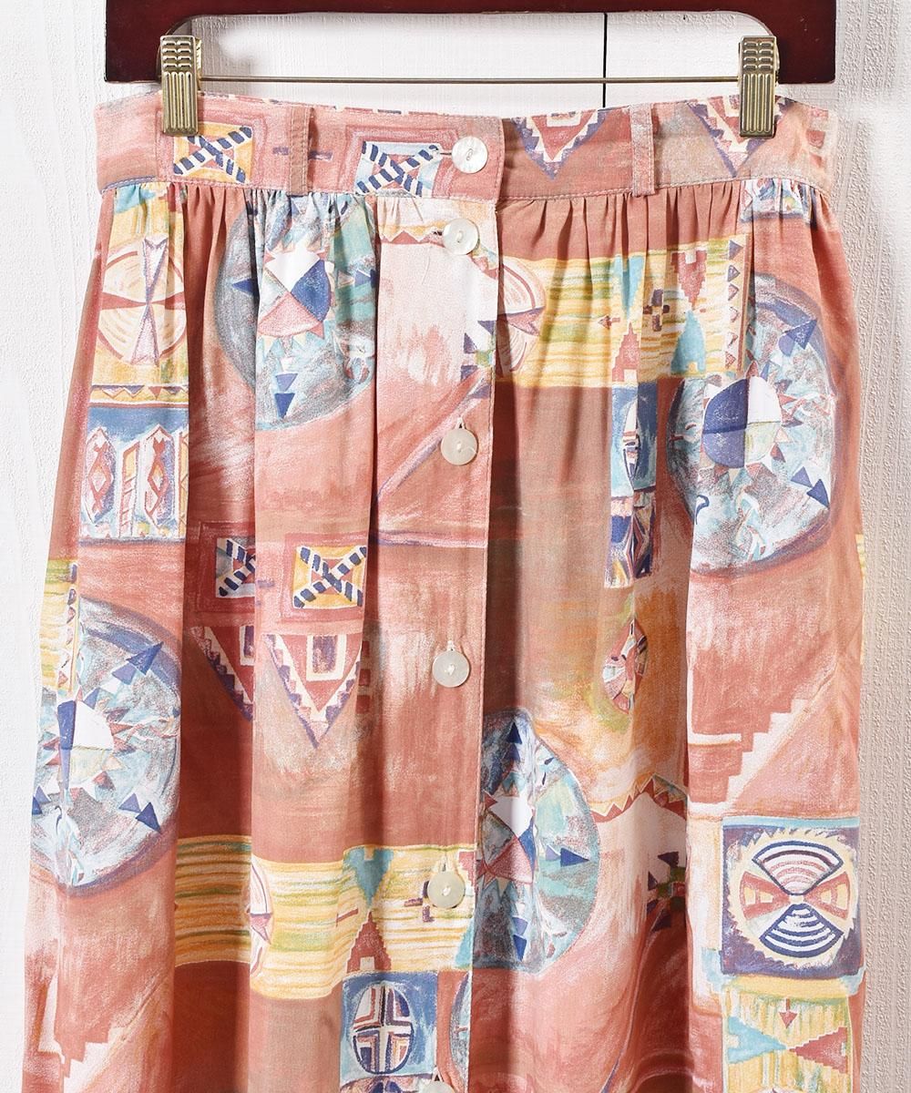  ܥ  ߥǥArt Pattern Front Buton Skirt  Midi lengthͥ
