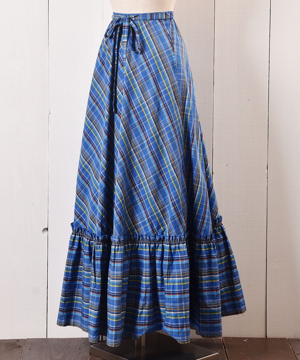 BETTY'S BLUE 裾レース フリル チェック ロング スカート