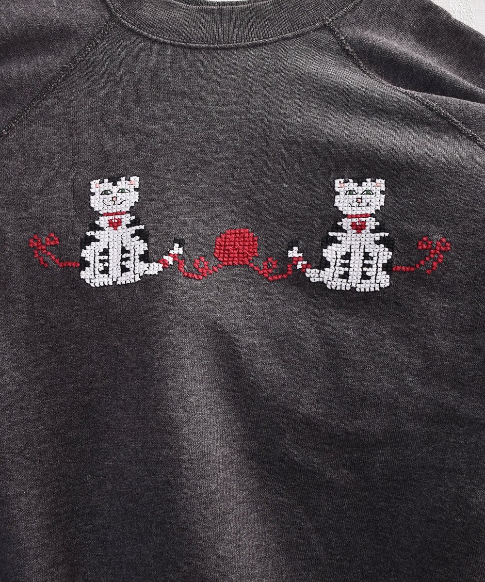 ꥫ ǭ ɽ å 㥳륰졼Made in USA Cat Embroidery Sweat Charcoal rayͥ