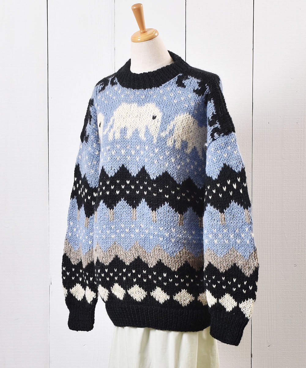 ネパール製 象模様 ウール セーター｜Made in Nepal Elephant Wool