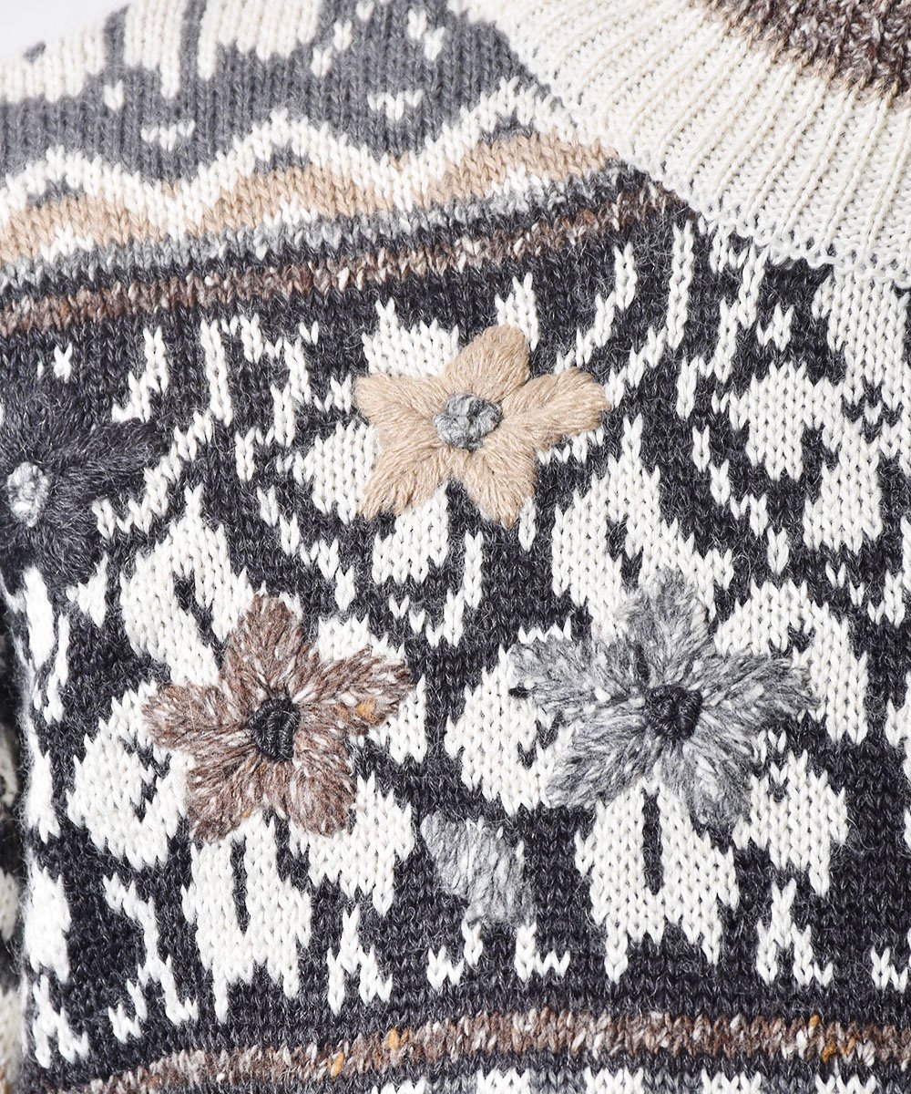 åͥå  㥬  졼 Flower Jacquard  Sweater  Grayͥ