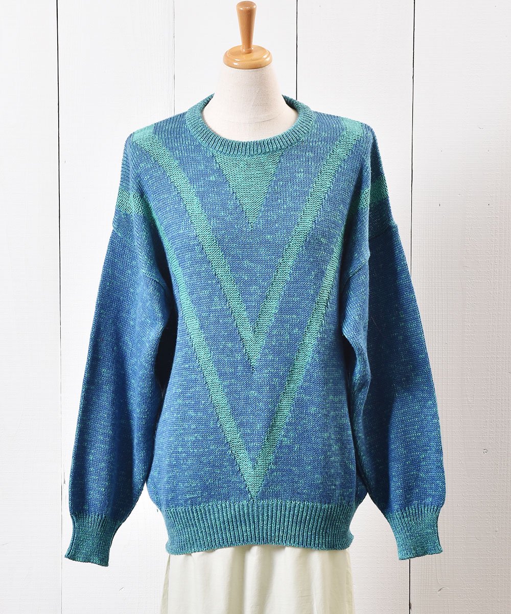  ꥢ ֥롼ߥ꡼ 롼ͥå ߥå  Made in Itary Crew neck Mix Knit Sweater  BlueGreen  ͥå  岰졼ץե롼 ࡼ