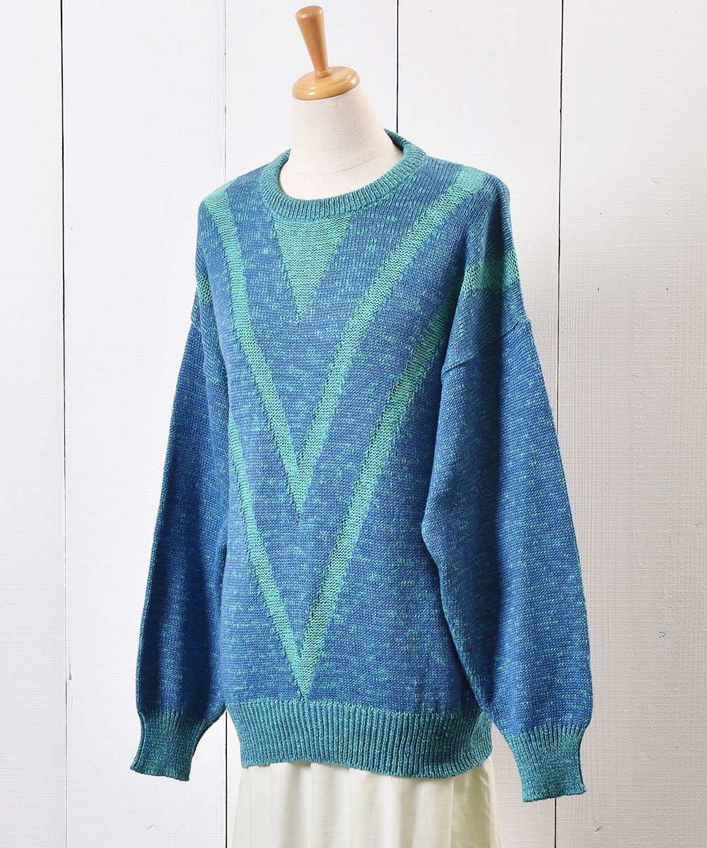 ꥢ ֥롼ߥ꡼ 롼ͥå ߥå  Made in Itary Crew neck Mix Knit Sweater  BlueGreenͥ