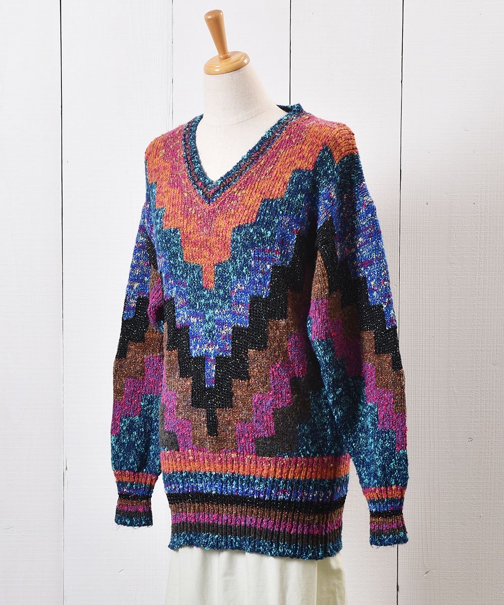  ޥ顼  ߥå Vͥå   Multi Color Lame Mix Knit Sweater  
ͥ