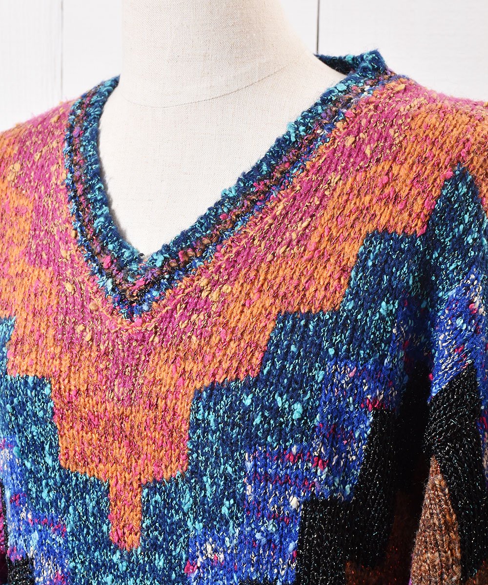  ޥ顼  ߥå Vͥå   Multi Color Lame Mix Knit Sweater  
ͥ
