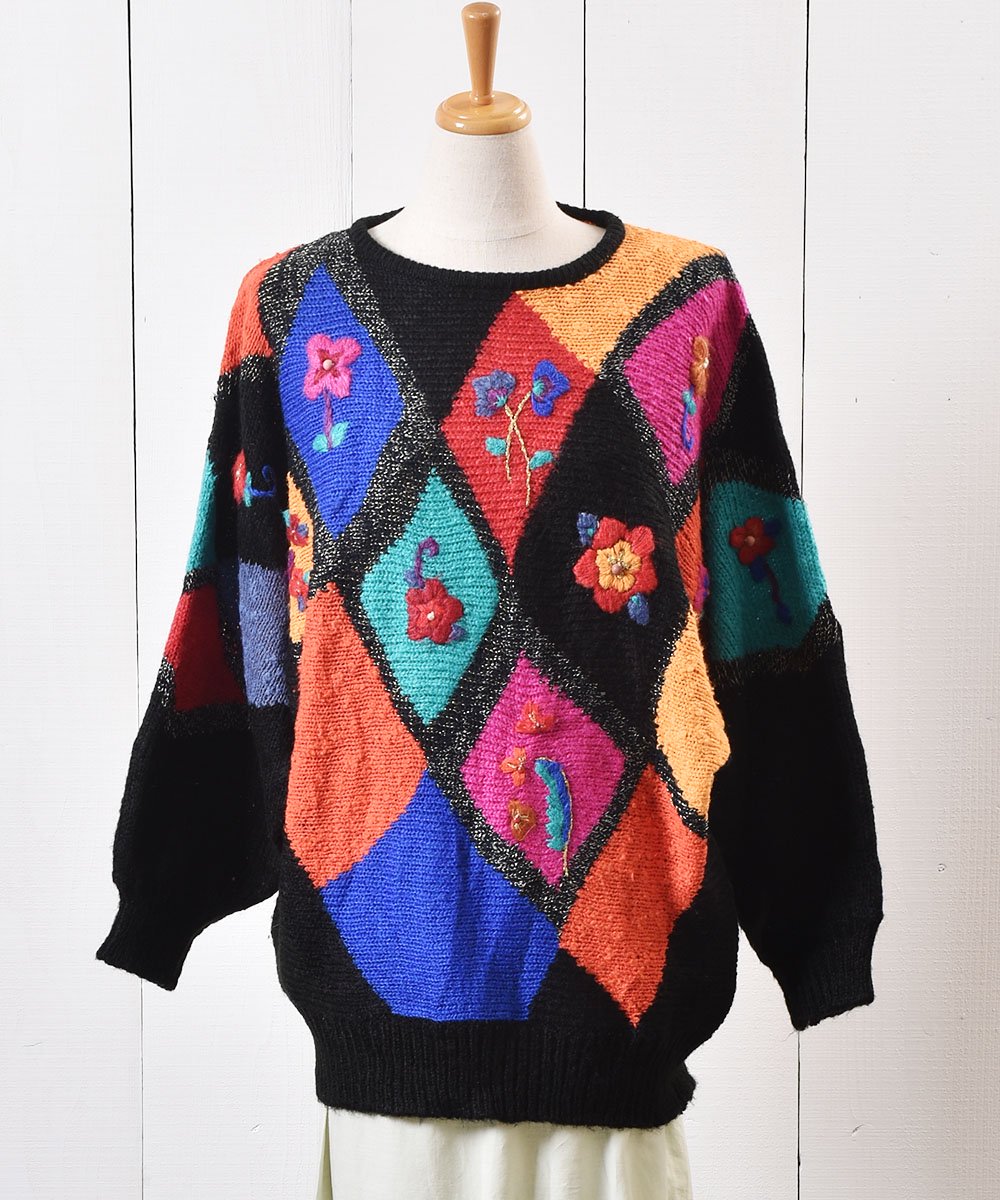  ֻɽ  ɥޥ󥹥꡼  Flower Embroidery Dia Pattern Dolman Sleeve Sweater  ͥå  岰졼ץե롼 ࡼ