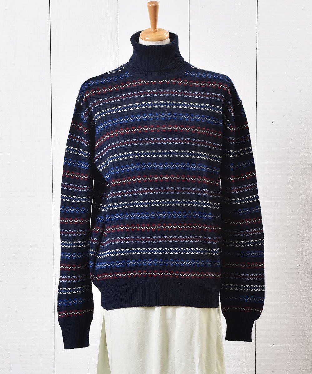  ꥢ ȥͥå 㥬 ˥å  Made in Itary Border Jaquard  Knit Sweater  ͥå  岰졼ץե롼 ࡼ